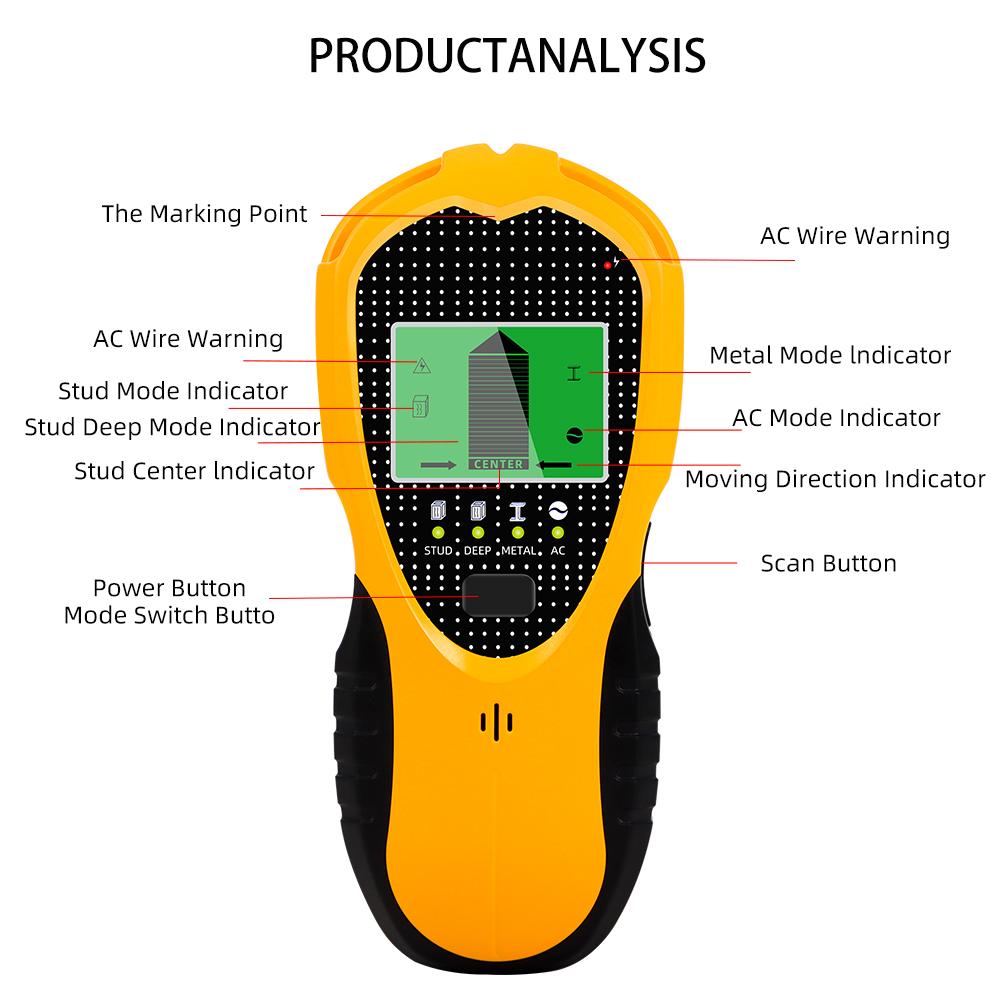 LCD Display Metal Detector 4 In 1 Multifunctional Wall Detector Wood Stud AC Wires Detection Metal Scanner Finder for Decoration