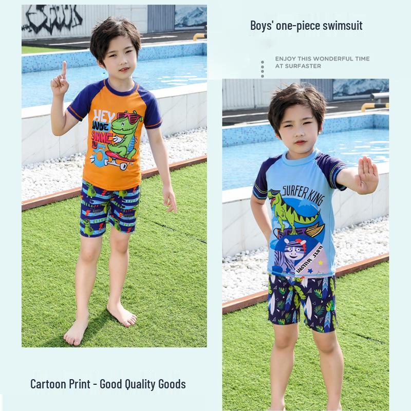 New Boys' Two-Piece High Elastic Quick-Dry Swimsuit Set – Sizes S, M, L