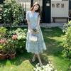 New Summer Fashionable Floral Embroidered Patchwork V-Neck Short-Sleeve Fitted Slimming Midi Dress Women's Holiday Vestidos