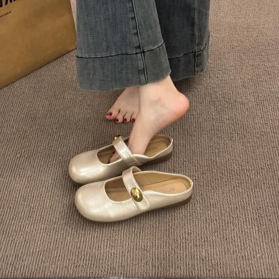 Retro Silver Flat Bottom Bag Head Half Drag Women's Summer Wear 2025 New One-pedal Lazy Slippers with Skirt Sandals