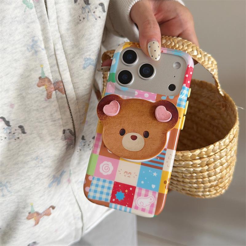 Plaid Panda Meow Magnetic Phone Case for iPhone17/16ProMax/15Pro - Cartoon Design for Women