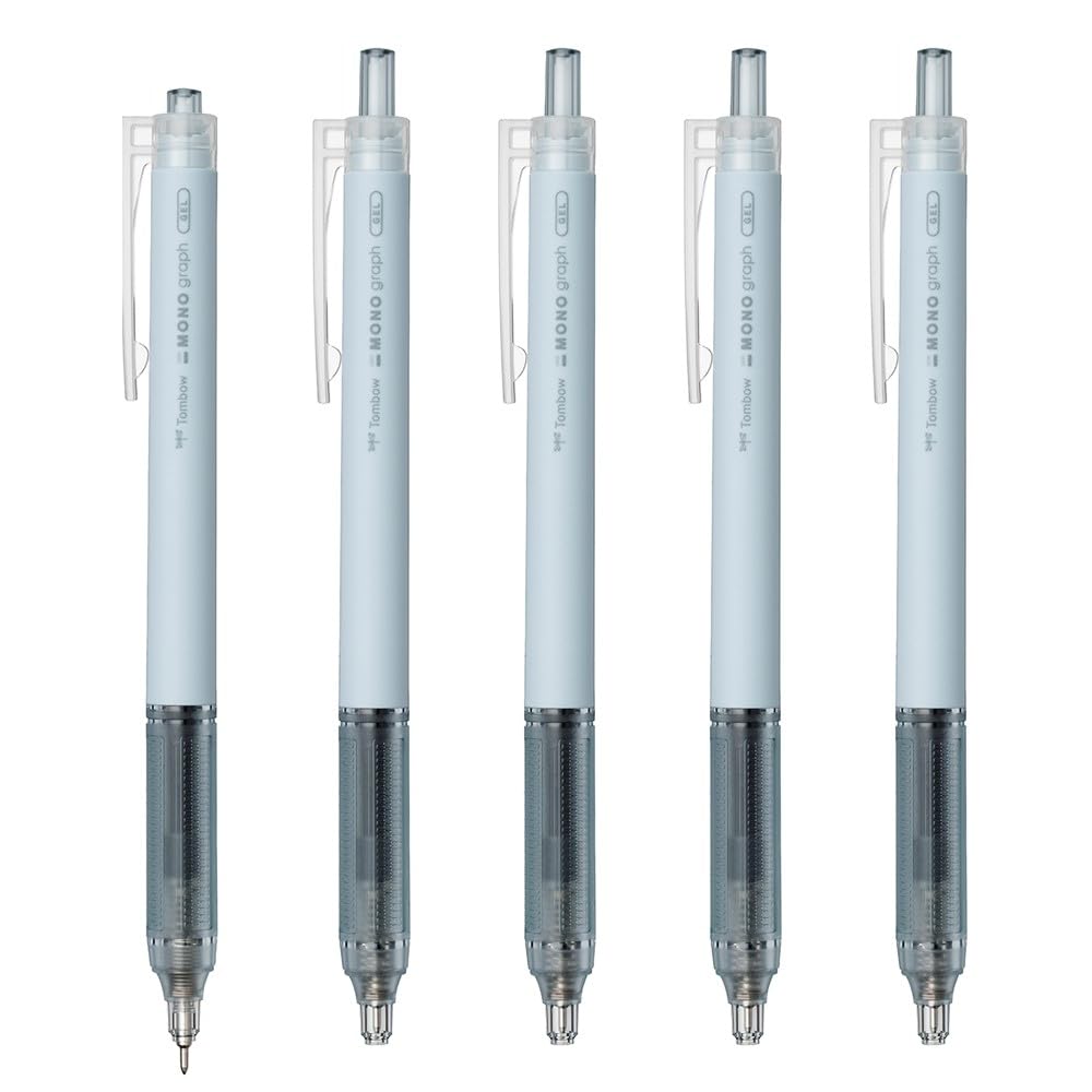 Tombow Pencil Monograph Light Gel Ballpoint Blue Black Pen, 0.5mm, Barrel, Ink, 5-Pack (BJ-MGLE41-5P)