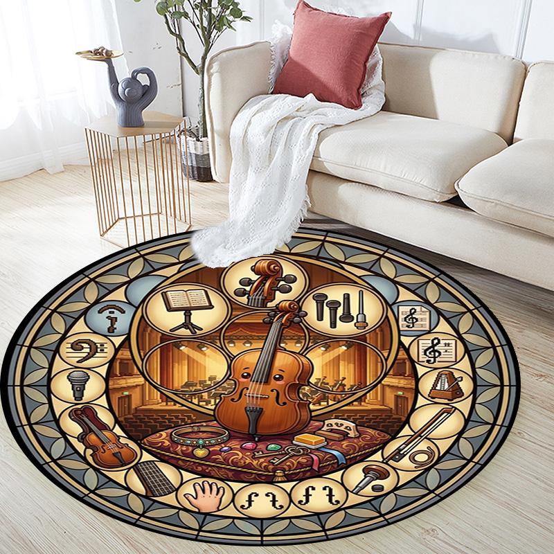 Music Instrument Symphony Round Area Rug Under Office Chairs Bedroom Living Room Home Decor