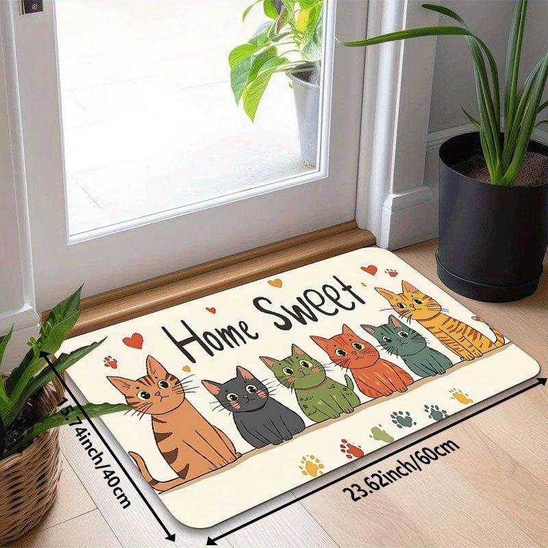 "Home Sweet Home" Cat Rug – Cute Cartoon Design, Soft Flannel Mat for Living Room, Bedroom, Entryway