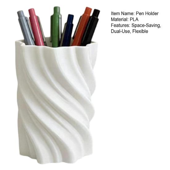 Soporte para Bolígrafos Impreso en 3D Soporte Moderno Espiral Retorcido Organizador de Escritorio 2 en 1 Florero para Decoración de Oficina Sala de Estar