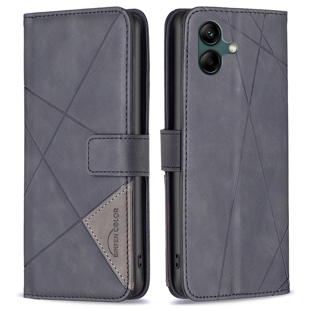 

BINFEN COLOR For Samsung Galaxy A06 4G Phone Cases Wallet Stand Geometry Imprinted Leather Cover Black
