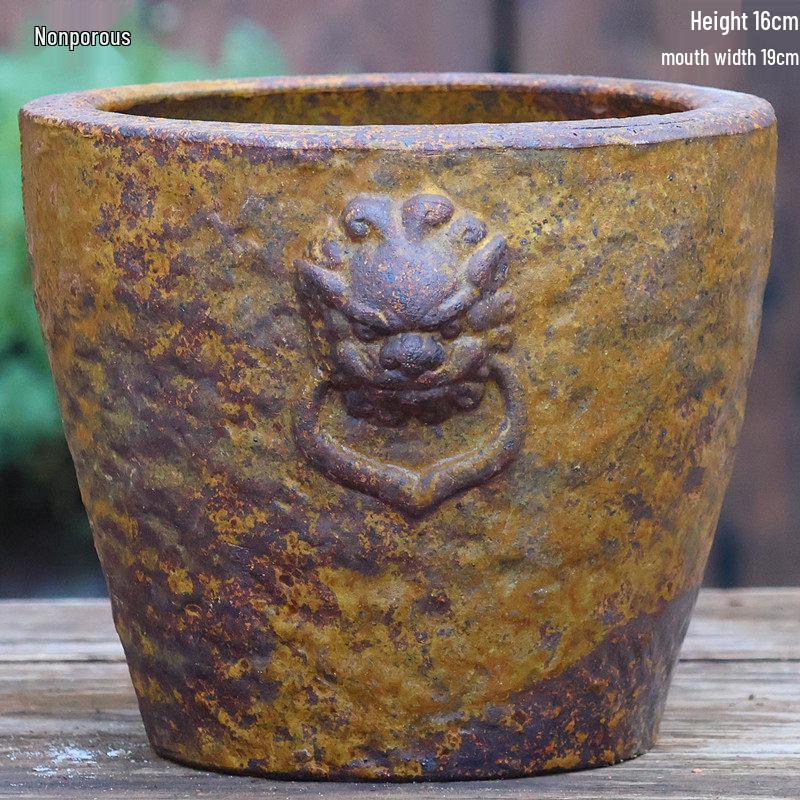 Large Retro Hydroponic Ceramic Vase - Tall Handmade Pennywort Cylinder Pot