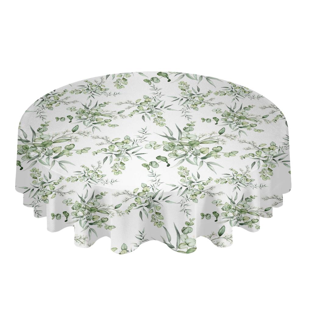 Spring Eucalyptus Leaves Round Tablecloth Waterproof Table Cover For Wedding Party Decoration Dining Table Cover