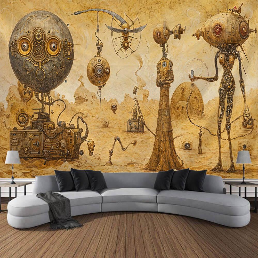 Wolf Retro Rune Art Tapestry Magical Animals Sun Moon Witchcraft Wall Hanging Hippie Home Living Room Dormitory Wall Decoration