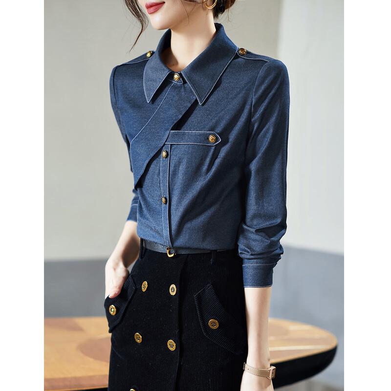 Women's Faux Denim Cotton Lapel Shirt