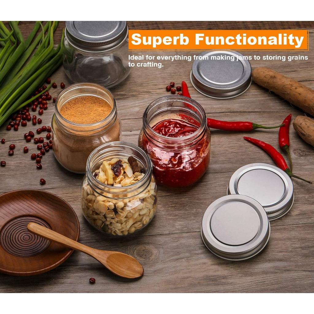 Mason Jars 8 oz - Small Mason Jars With Silver Lids -1/4 Quart Canning Jars| Storage Glass Jars With Lids For Jelly, Jam, Honey, Pickles
