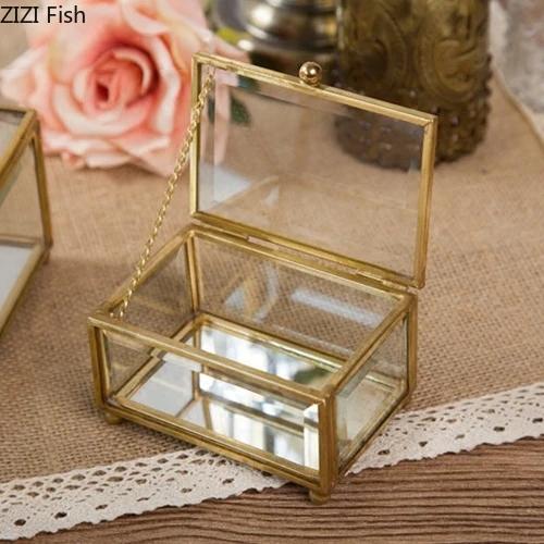 BRCreative Nordic style Home Dressing table organization Glass jewelry storage box Retro decoration Jewelry display TransparentEY