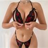 New large-size underwear lace semi-perspective temptation hot sexy three-point underwear fun set