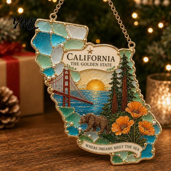Holiday Ornament for Wall State Heritage Christmas Ornaments, Acrylic Sea Glass America States DIY Party Ornaments Hanging Decoration Xmas Tree, Home