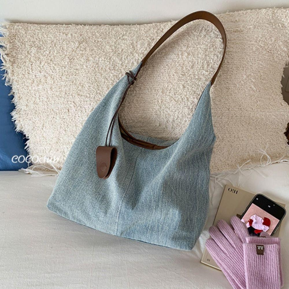 Cowboy Canvas Shoulder Bag Harajuku Commuting Underarm Bag Fashion Denim Tote Bag  Daily