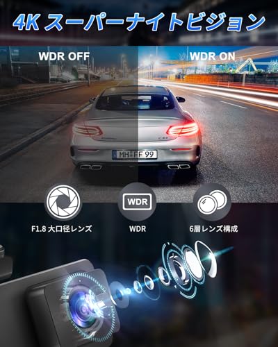 CHORTAU Dashcam, Front and Rear Cameras, 4K UHD 8MP + 1080P Full HD, HDR/WDR Correction, 5G WIFI, Super High Night Vision, 170-degree Wide Angle, 64GB