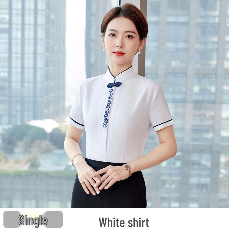 Elegant New Chinese Style Women's Professional Shirt Set - Receptionist Uniform Workwear