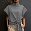 ZANZEA Women Casual Turtleneck Summer Short Sleeve Blouse