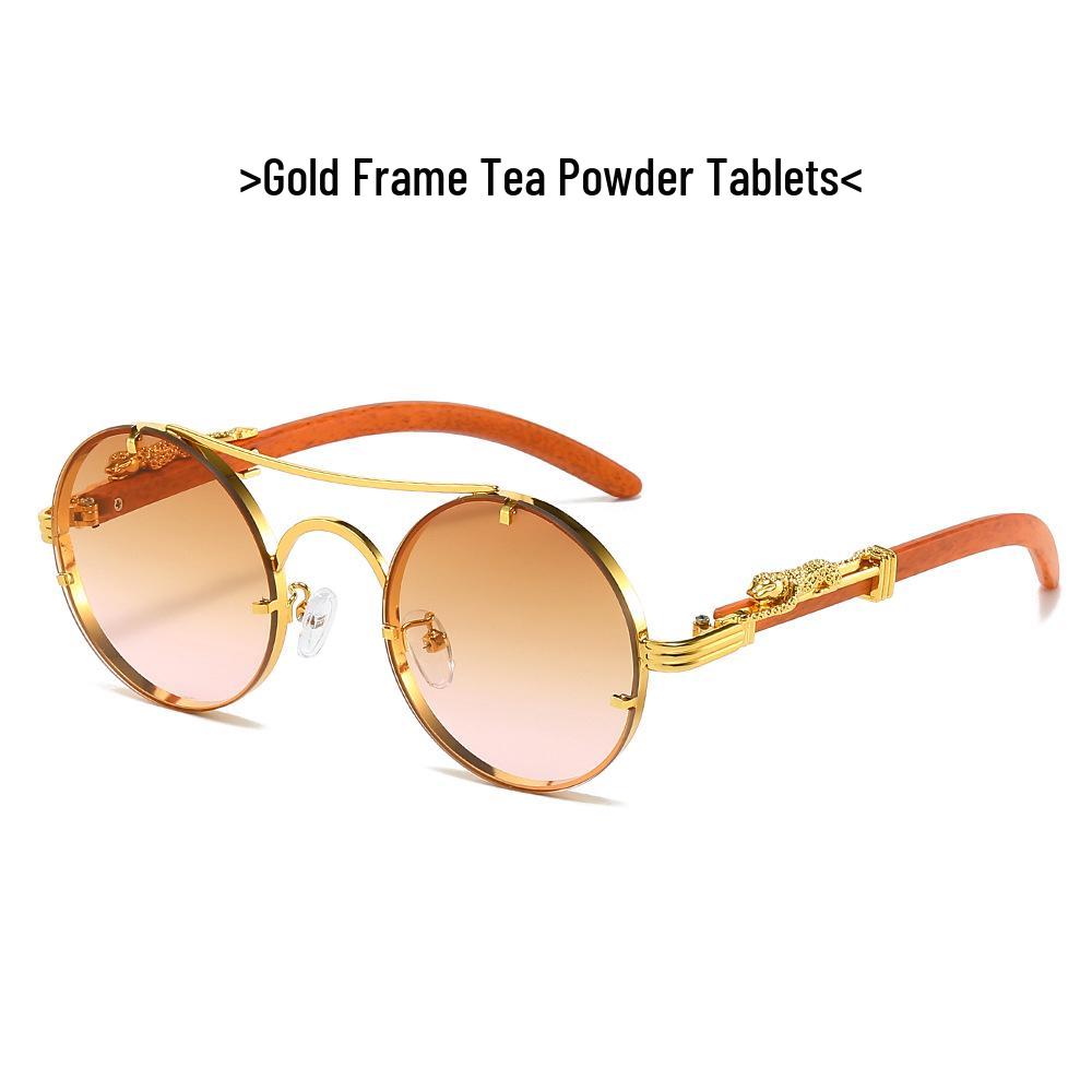 Cross-Border Retro Double-Bridge Leopard Head Men's Metal Round Sunglasses