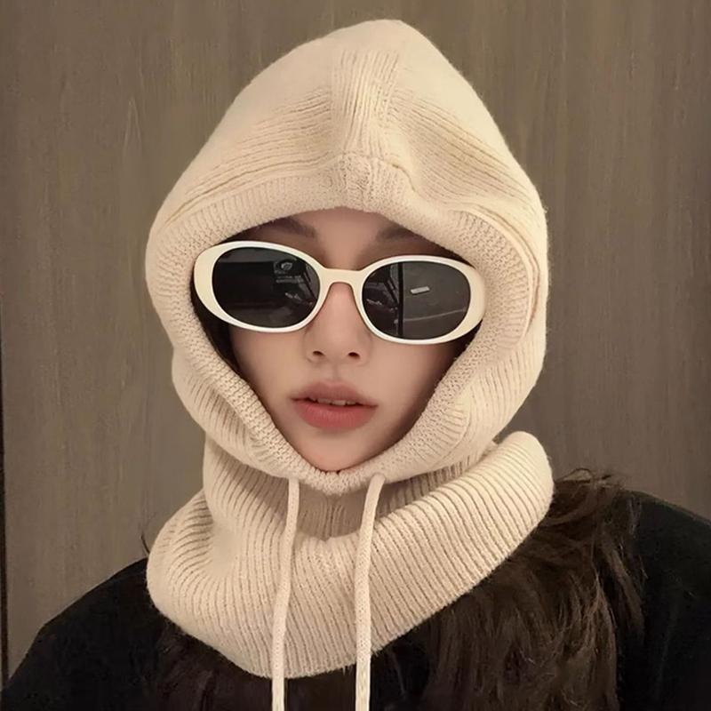 Korean Balaclava Hat Women'S Winter Warm Hat Scarf Couple Style Wool Knitted Hat