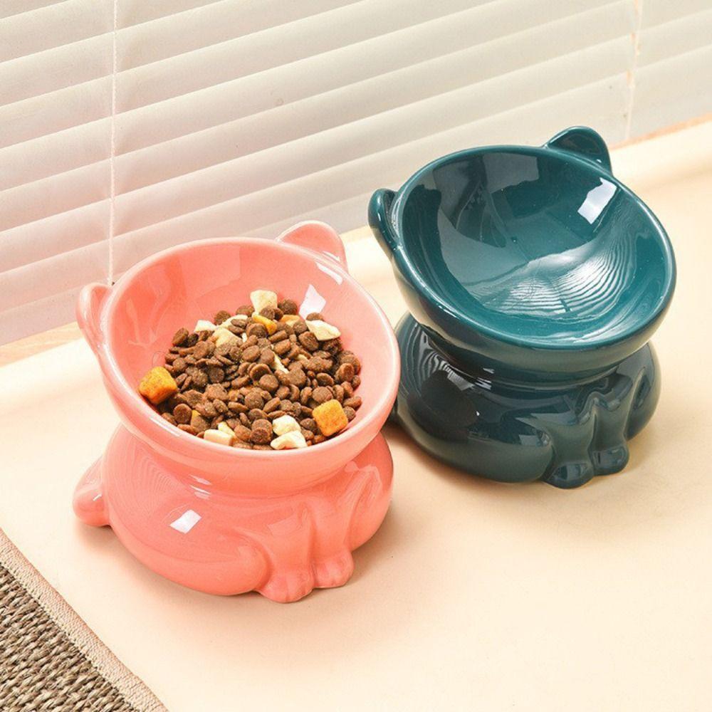 Cute Cat Bowl Ceramic Dog Food Feeding Basin Multi-use Pet Drinking Feeder  Water Container