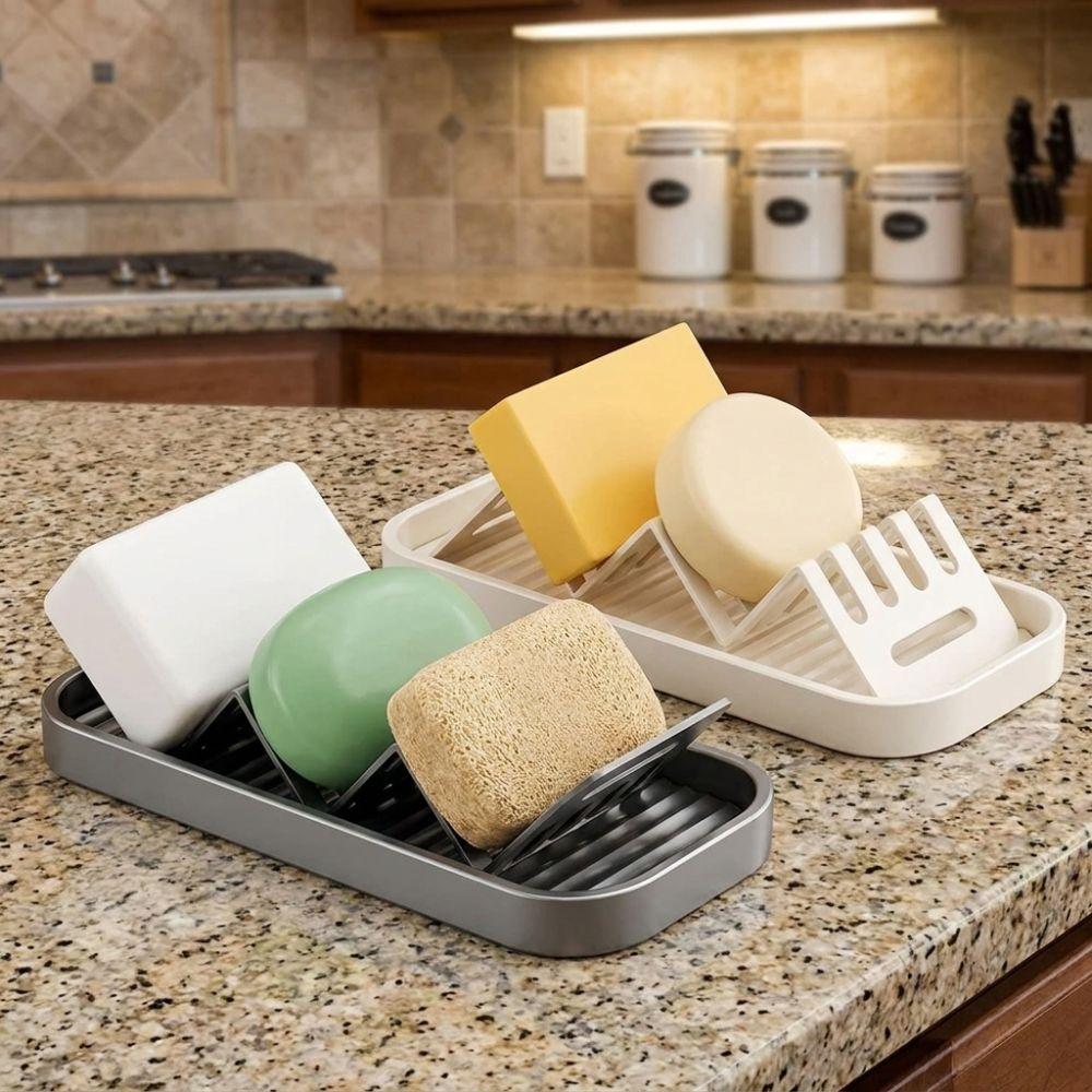 Porte-savon de salle de bain étanche Auto-vidant Support de rangement de cuisine Porte-savon en forme de W Restaurant