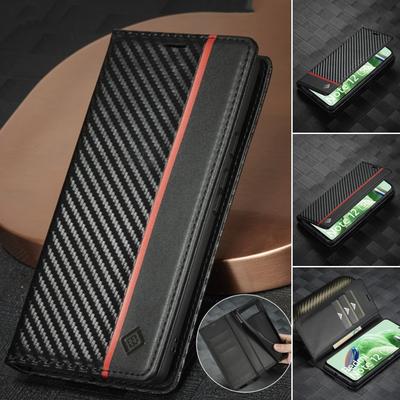 Carbon Fiber Leather Case for 13T 12T 11T 11 Lite Mi Poco X6 X4 Pro Cover Redmi Note 14 13 12S 11S Pro Plus Wallet