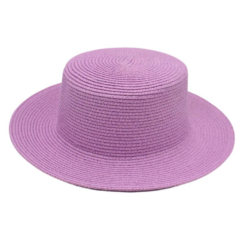 Color Dome Flat Top Brim Monochrome Straw Hat Popular Bare French Beach Hat Sunshade Breathable Hat