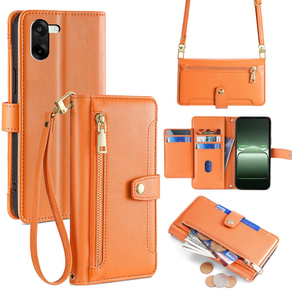 For OnePlus Nord CE5 5G/Ace 5 Racing 5G Leather Case Zipper Pocket Wallet Phone Cover with 2 Straps