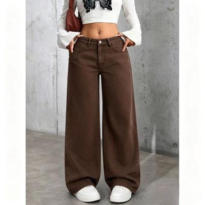 Women's High Waist Straight Leg Jeans, Loose Wide Leg Denim Pants, Acid Washed Light Blue Stretchy Jeans with Pockets, Casual Office Work Trousers