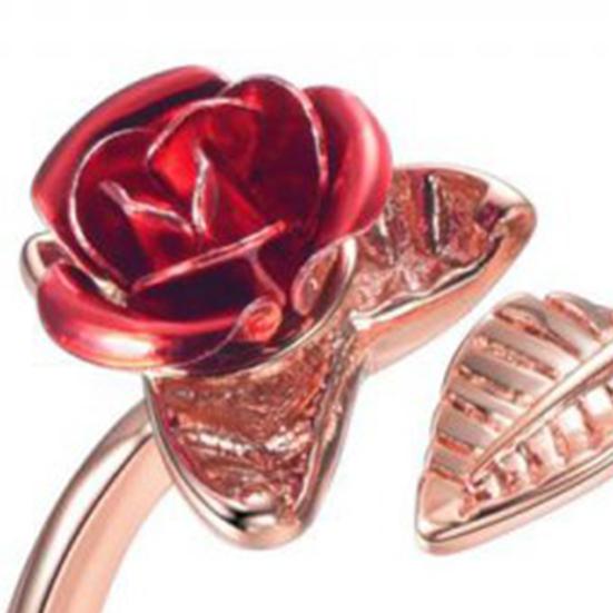 Kvinner Circlet Red Rose Åpningsblad Justerbar Kvinner Ring for Valentinsdag