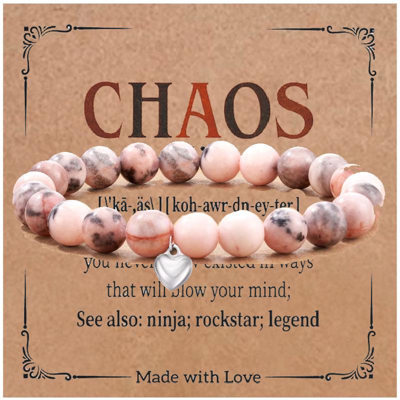 8mm Pink Zebra Stone Bead Bracelet with Gift Card: Perfect Holiday Friendship & Love Gift for Men & Women