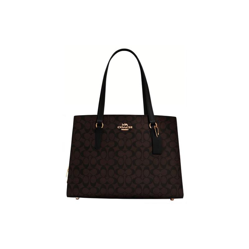 

COACH Tatum 40 classic presbyopic large capacity canvas with leather Tote bag Tote bag shopping bag shoulder bag handbag large size women s dark brown коричневий