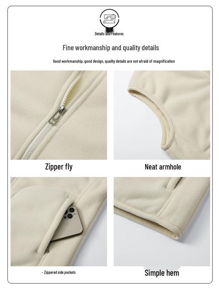 Thick Coral Fleece Couple Vests with Zipper Pockets – Warm and Stylish for Men and Women