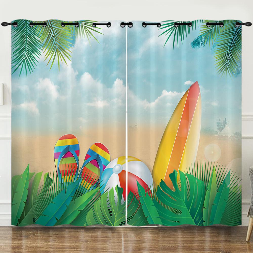 Curtain Beach Digital Printing Blackout Curtain Punching Living Room