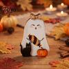 Dekorativní figurka ducha s dýní, Halloweenská stolní ozdoba, 2D dřevěná strašidelná roztomilá dekorace do pokoje, Dýně/Černá kočka/Koště pro domácí kancelářský pracovní stůl