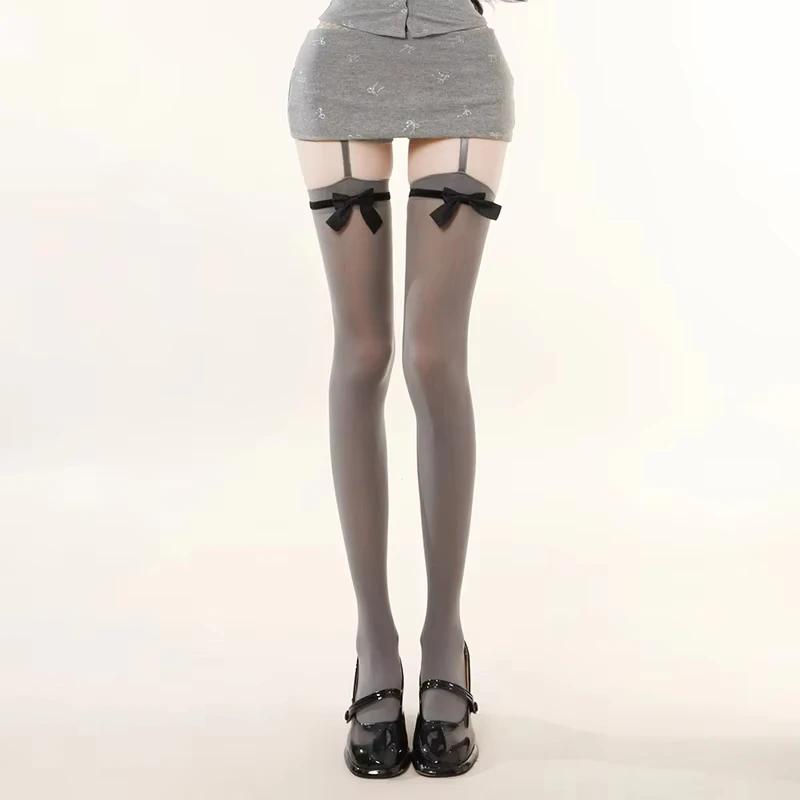 Suspender Black Bow Sexy Thigh High Stockings Women'S Sexy Y2K Jk Cosplay Lolita Comfortable Hosiery Knee Long Socks Tights