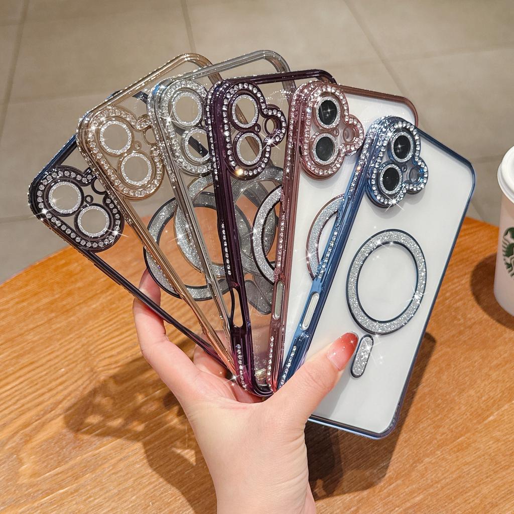 Electroplated side drill magnetic mobile phone case, suitable for Apple 16Promax soft case 17PRO/16 protective case lens membrane case