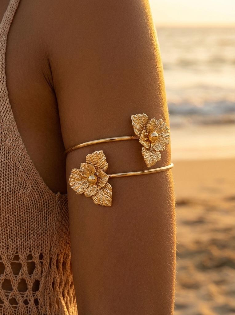 Statement Flower Adjustable Arm Cuff Bangle Upper Armband Women Summer Beach Jewelry Accessories