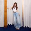 Spring Vintage High Waist Relax Wide Leg Saber Cut Denim Pants For Women Casual Pants Oversize Denim Trousers