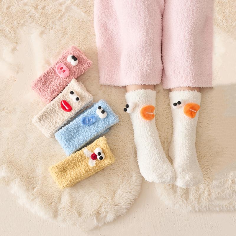 Baby Socks Cartoon Animal Cute Sweet Mid Tube Socks Winter Thick Soft Comfortable Girls Boys Coral Fleece Floor Socks
