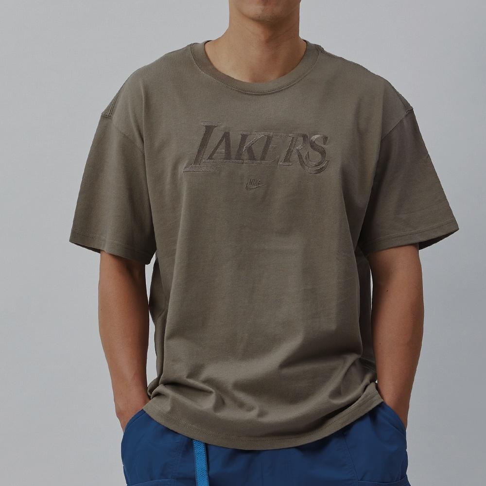 Nike X NBA Los Angeles Lakers Solid Color Loose Heavyweight Embroidered Short Sleeve T-Shirt Men Tops Brown FJ0572-040
