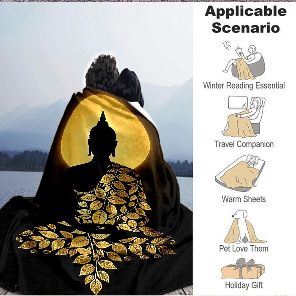 1pc Buddha Moon Blanket, Lightweight Flannel Throw Blanket for Sofa, Bed, Travel, Camping, Living Room, Office, Couch, Chair, and Bed