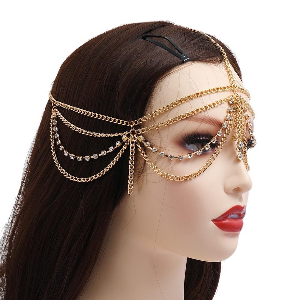 Elegant Rhinestone Multi Layer Chain Tassel Design Women Headwear Jewelry