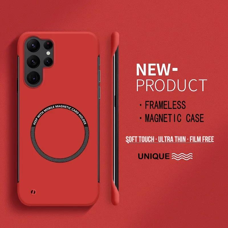 Ultra Thin Hard PC Magnetic Frameless Case for Magsafe Samsung Galaxy S25 Ultra S24 S23 S22 S21 S20 FE Plus Note20 Scrub Cover