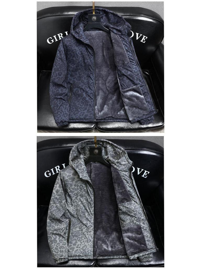 Men's Trendy Camouflage Leopard Print Jacket – Autumn/Winter Velvety Thick Cotton Windbreaker