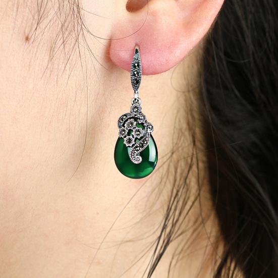Vintage Women Faux Emerald Ruby Water Drop Dangle Hook Earrings Jewelry Gift