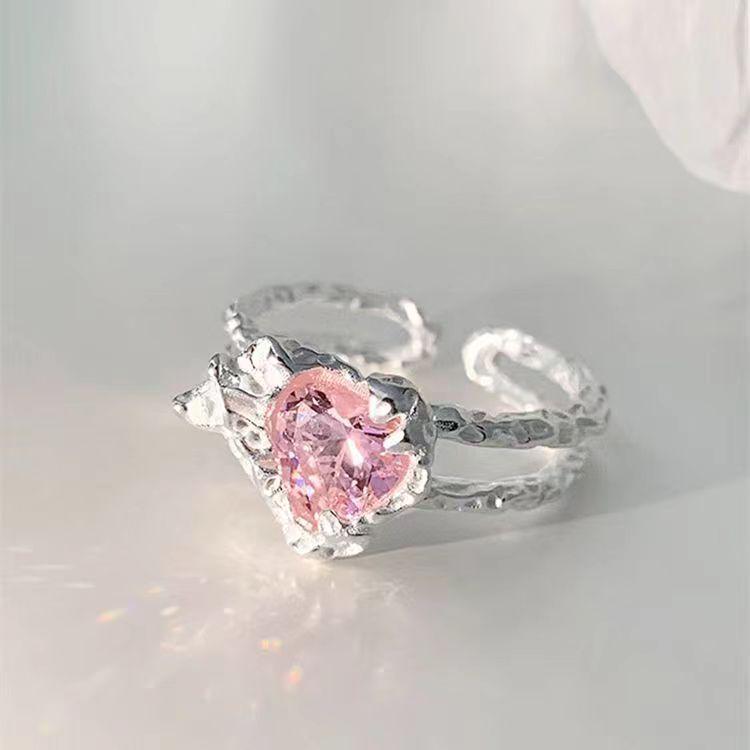 

Модное двухслойное открытое кольцо с розовым цирконием Love Adjustable Open