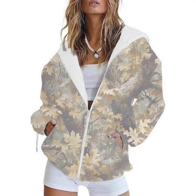 Womens Oversized Hooded Zip-Up Sweatshirt With 3D Printed Winter Casual Loose Fit