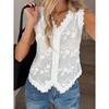 Vintage Embroidered Leaf Jacquard Heavy Embroidery V Neck Lace Crop Cami Top for Summer